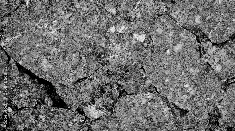 Close-up of rugged, cracked granite surface showcasing intricate textures and shades of gray. Close-up of rugged, cracked granite surface showcasing intricate textures and shades of gray.