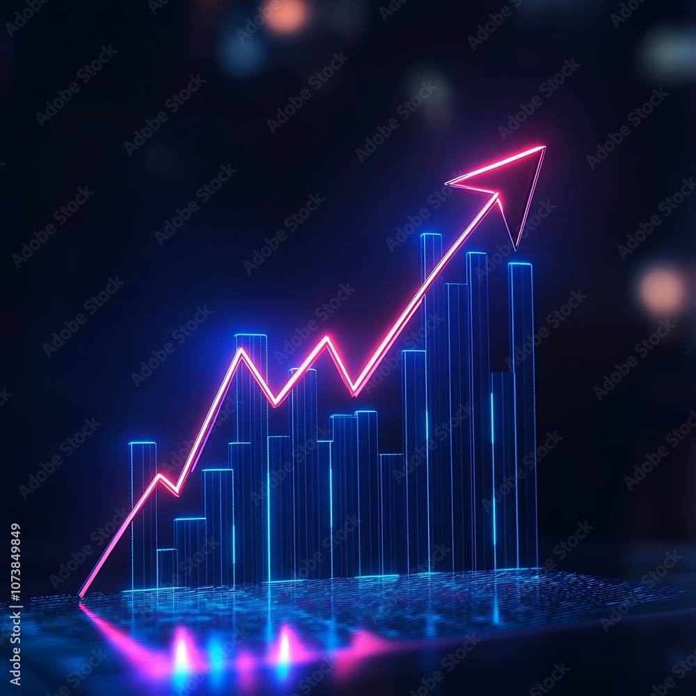 Dynamic 3D financial chart illustration with rising arrows image Dynamic 3D financial chart illustration with rising arrows image