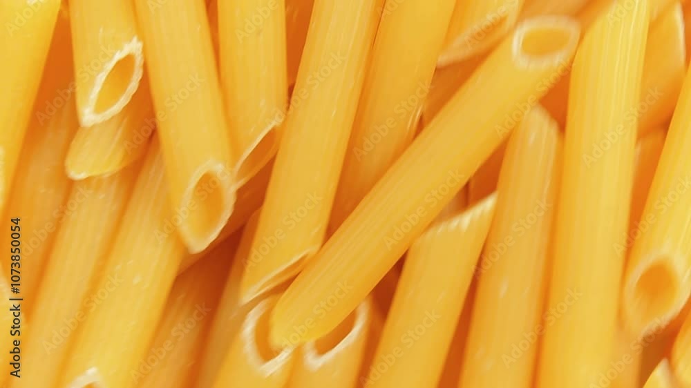 Uncooked Penne Rigate Pasta: A Culinary Canvas of Penne Macaroni, Creating a Lively and Textured Background for Gourmet Cooking - Top View, Rotating. Turning Dry Pasta. Raw Macaroni - Angular Rotation Uncooked Penne Rigate Pasta: A Culinary Canvas of Penne Macaroni, Creating a Lively and Textured Background for Gourmet Cooking - Top View, Rotating. Turning Dry Pasta. Raw Macaroni - Angular Rotation