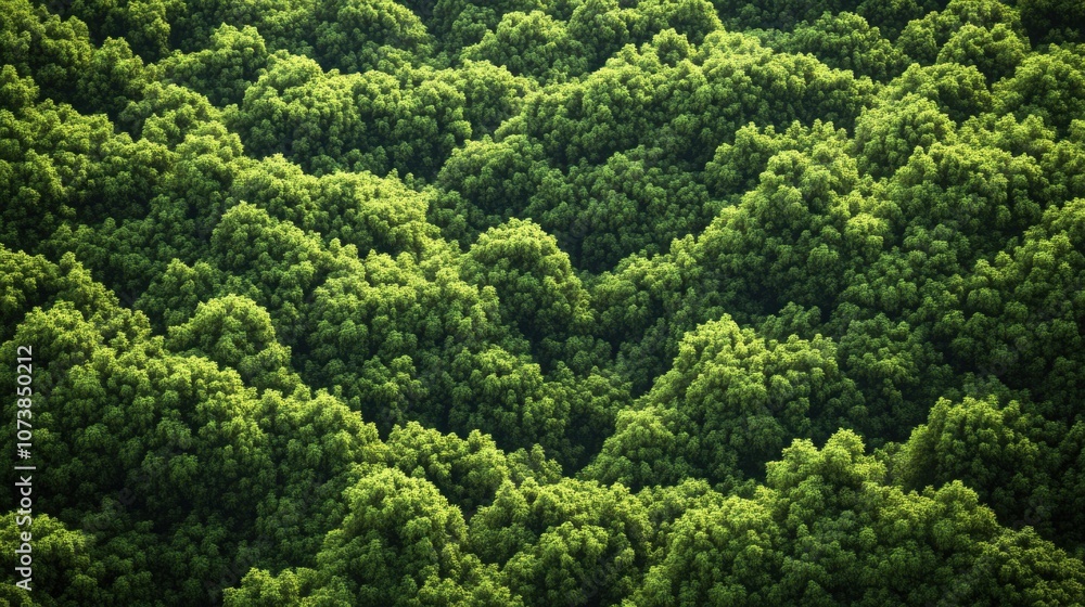 Lush green forest canopy seen from above, creating an undulating wave of vibrant foliage. Lush green forest canopy seen from above, creating an undulating wave of vibrant foliage.