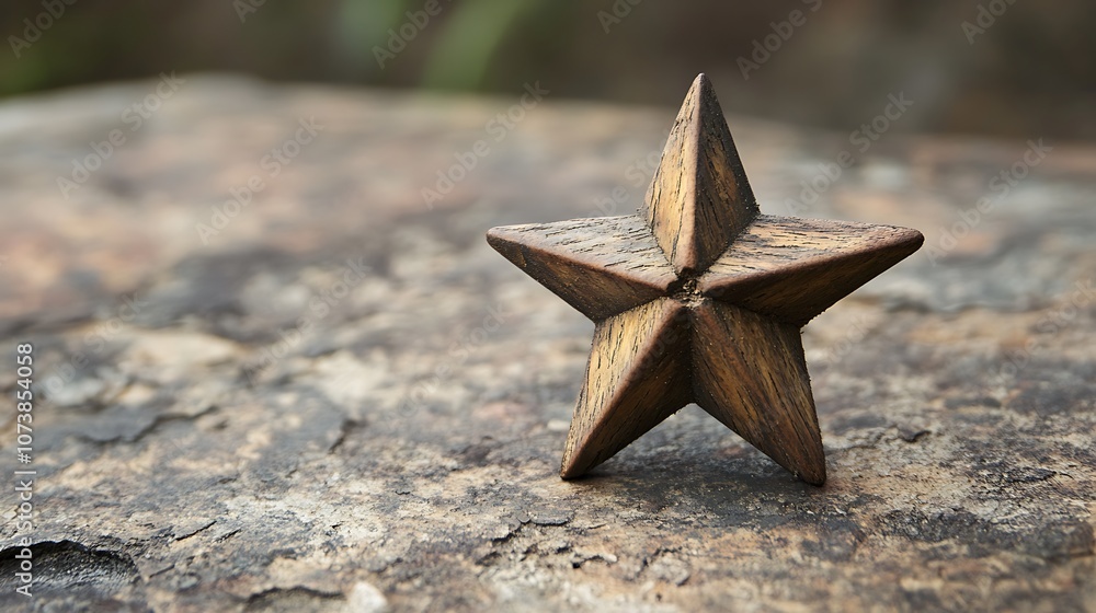 A weathered wooden star rests atop a rough-hewn rock, a simple yet evocative symbol. A weathered wooden star rests atop a rough-hewn rock, a simple yet evocative symbol.