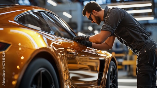 An Auto Body Repair Specialist Diligently Repairs Dents in a Vehicle

 photo