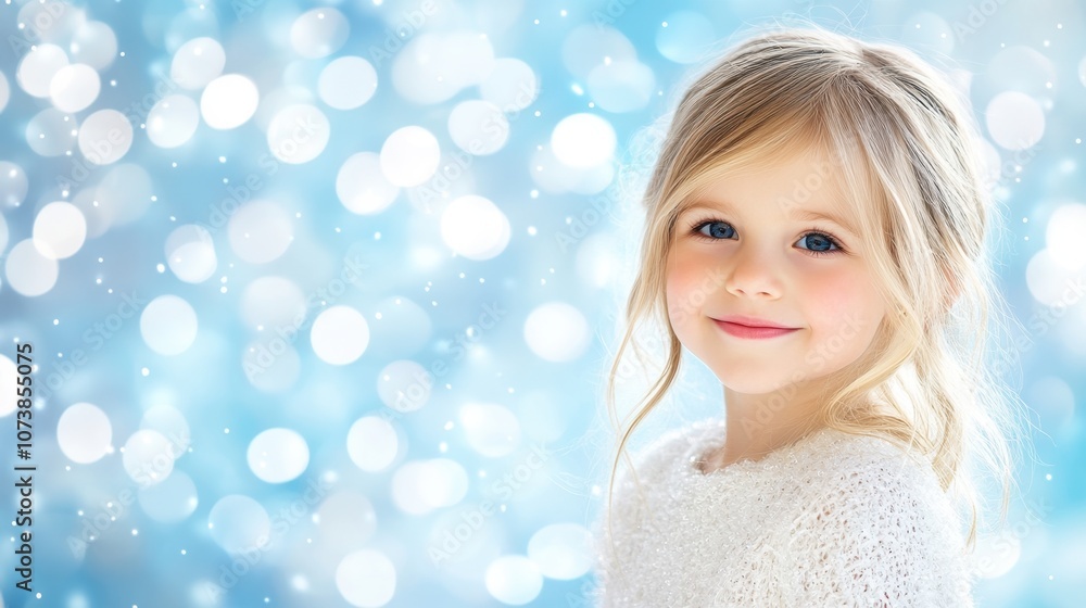 Happy Child in a Cozy Sweater Celebrates Christmas in Pastel Colors With a Winter Backdrop Happy Child in a Cozy Sweater Celebrates Christmas in Pastel Colors With a Winter Backdrop