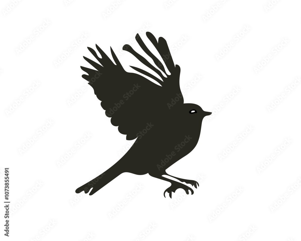 Fototapeta premium Beautiful Birds Silhouette Designs on White Background. A black silhouette big bird fly on a white background.