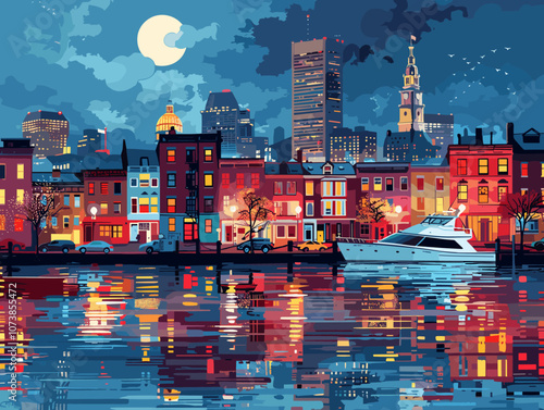 Postcard of a beautiful city in the USA Baltimore. Vector illustration