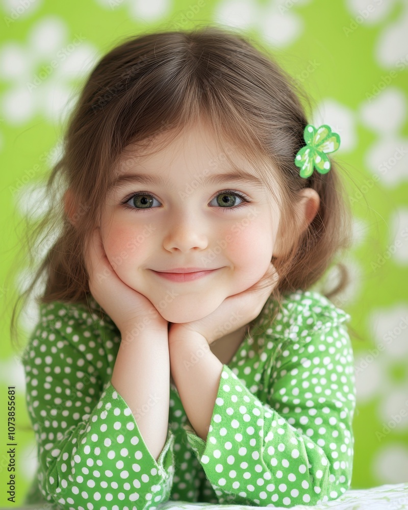 A Joyful Child in a Green Outfit Shares Smiles for St Patrick's Day, Celebrating With Festive Cheer A Joyful Child in a Green Outfit Shares Smiles for St Patrick's Day, Celebrating With Festive Cheer