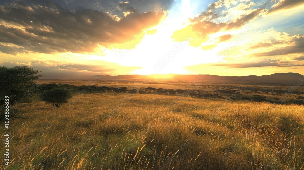 A breathtaking sunset over golden grasslands, creating a serene and peaceful atmosphere in a vast open landscape. A breathtaking sunset over golden grasslands, creating a serene and peaceful atmosphere in a vast open landscape.