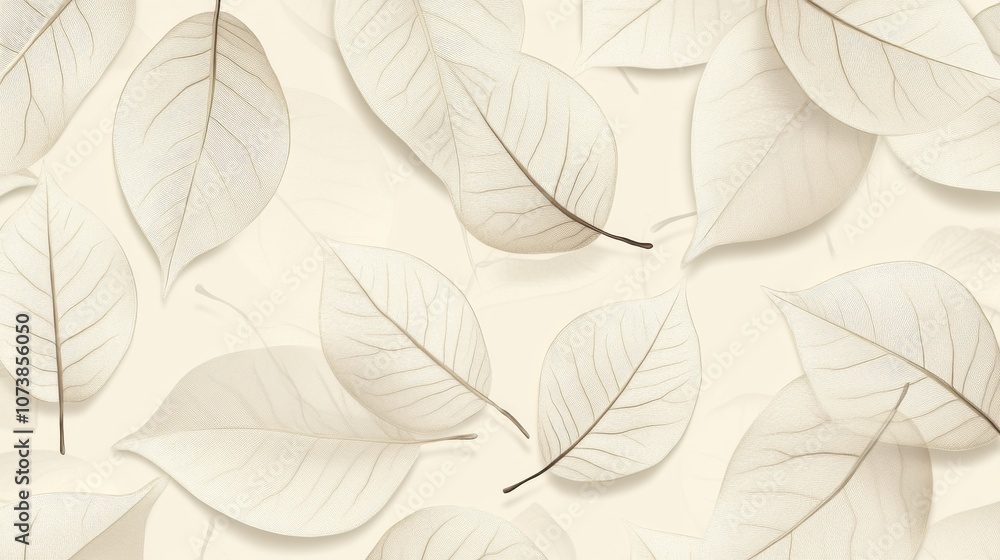 Delicate beige leaves scattered on a soft background, creating a serene and elegant organic pattern. Delicate beige leaves scattered on a soft background, creating a serene and elegant organic pattern.
