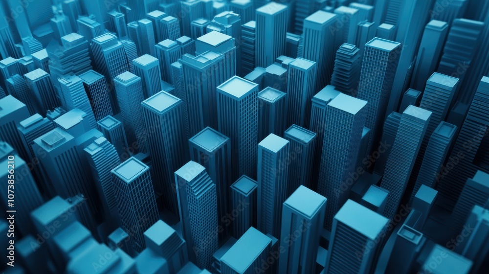 Futuristic cityscape with abstract blue skyscrapers under a soft light, AI Futuristic cityscape with abstract blue skyscrapers under a soft light, AI