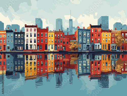 Postcard of a beautiful city in the USA Baltimore. Vector illustration