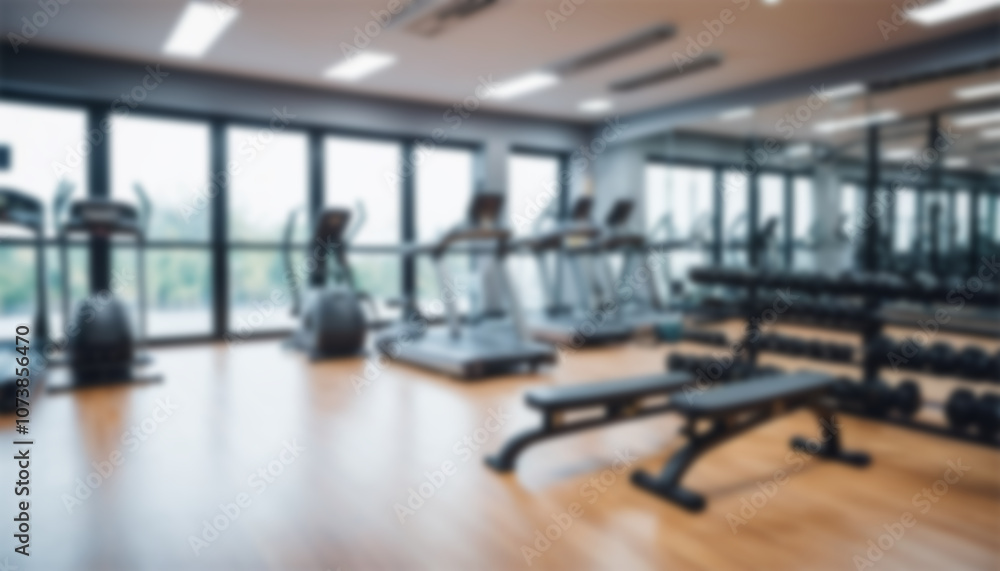 blurred gym background, sports fitness room with treadmills and exercise equipment in defocus, and text copy space blurred gym background, sports fitness room with treadmills and exercise equipment in defocus, and text copy space