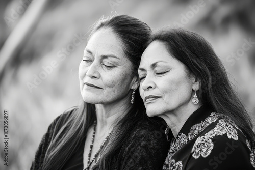 Two Maori Women Share a Quiet Moment, Reflecting on Cultural Heritage in Serene Natural Surroundings