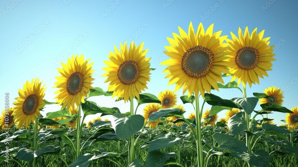 Vibrant sunflowers basking under a clear blue sky, creating a picturesque scene of nature's beauty. Vibrant sunflowers basking under a clear blue sky, creating a picturesque scene of nature's beauty.