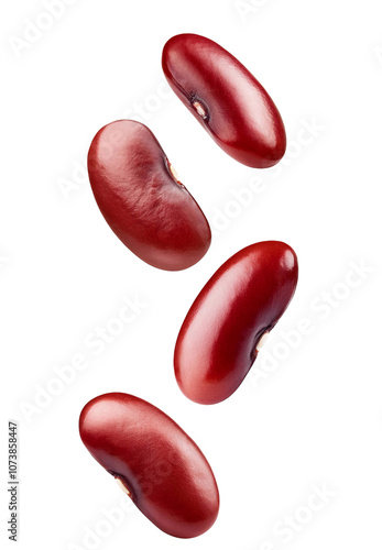 Tableau sur toile Four kidney beans falling on transparent background