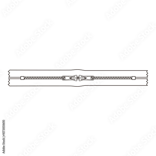 Reversible Two-Way Zipper Line Art Technical Drawing for Fashion Design and Accessories

