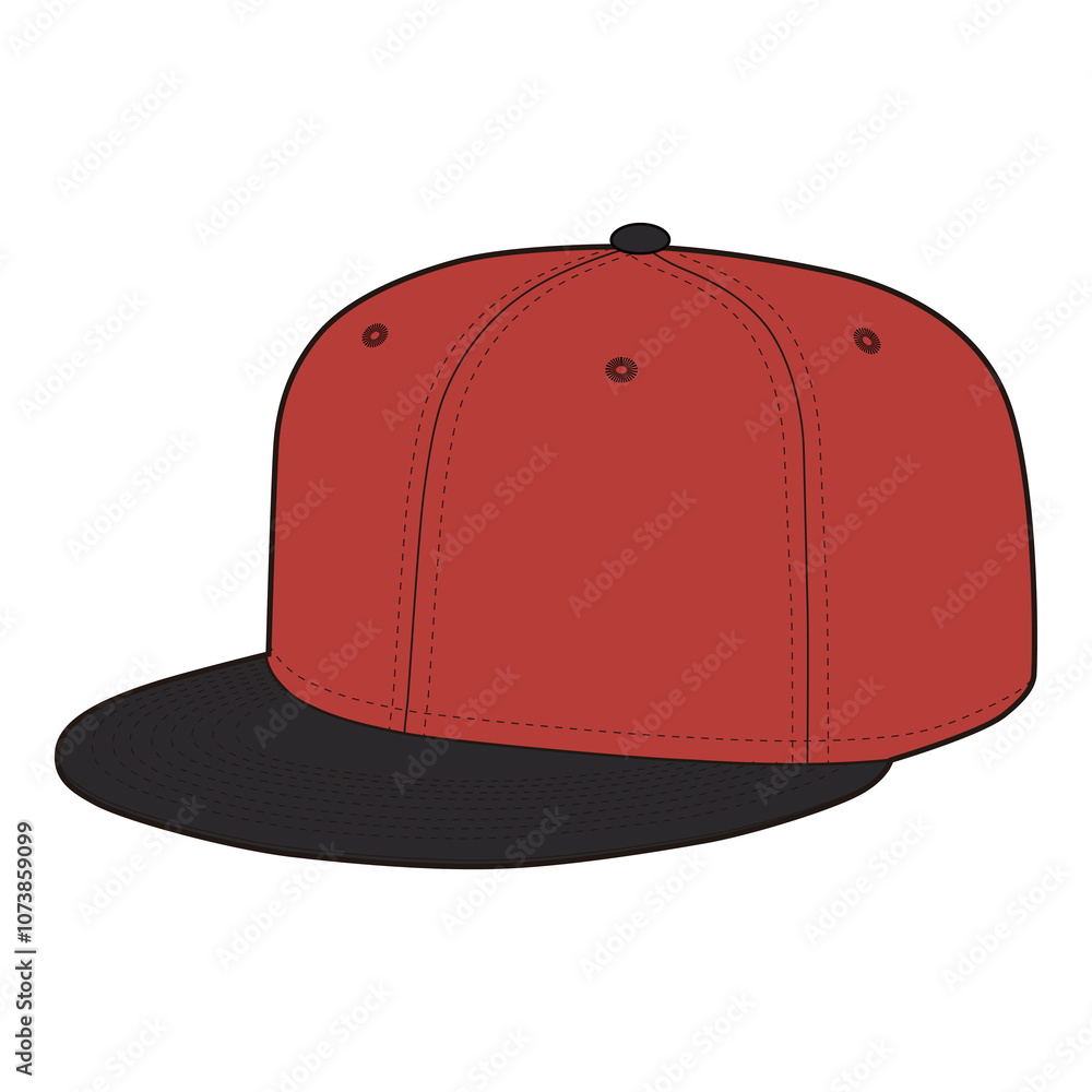 Fototapeta premium Snapback Cap Front and Side View Technical Template for Fashion Design