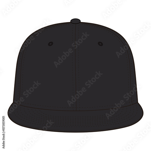 Black Snapback Cap Front View Technical Flat Template for Fashion Design


