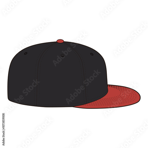 Snapback Cap Side View Colored Technical Drawing for Fashion Design

