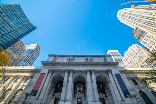 New York Public Library under a clear sky in Manhattan photo