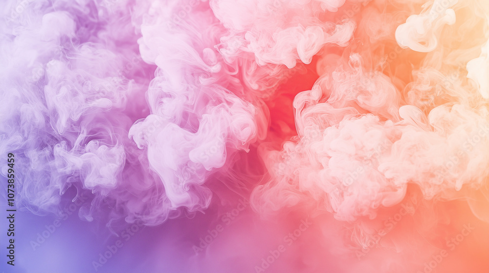 Fototapeta premium A soft, dreamy scene with a mix of purple and orange smoke swirling and blending together, creating a mystical effect.