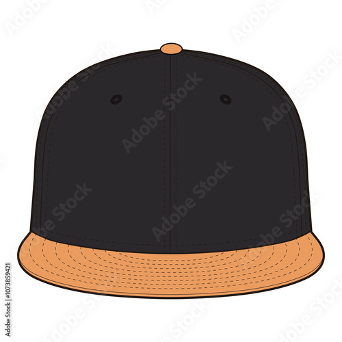 Snapback Cap Front View Colored Technical Template for Fashion Design

