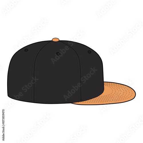 Snapback Cap Side View Colored Technical Drawing for Fashion Design

