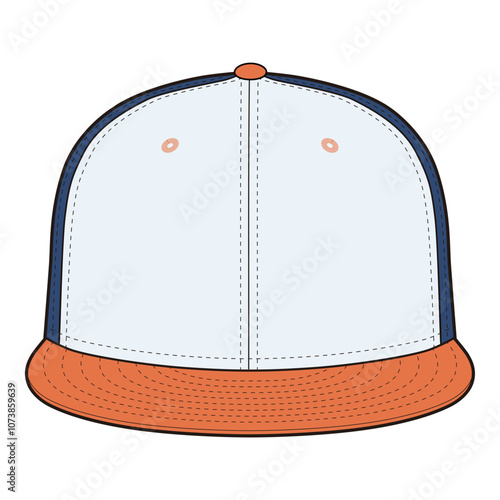Snapback Cap Front View Colored Technical Template for Fashion Design

