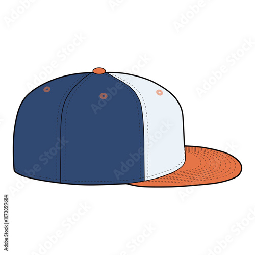 Snapback Cap Side View Colored Technical Drawing for Fashion Design


