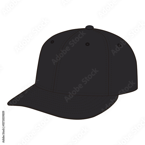 Black Baseball Cap Right Side View Technical Drawing for Fashion Design

