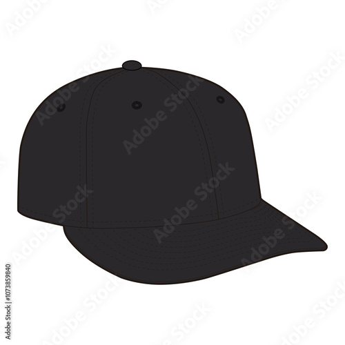 Black Baseball Cap Side View Technical Template for Fashion Design

