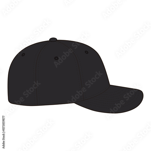 Black Baseball Cap Right Side View Technical Template for Fashion Design

