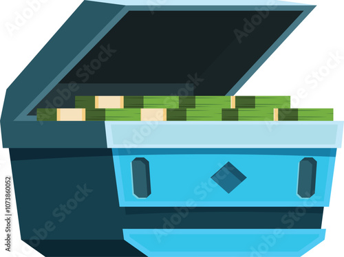 Open treasure chest overflowing with stacks of cash, symbolizing wealth, abundance, and financial success
