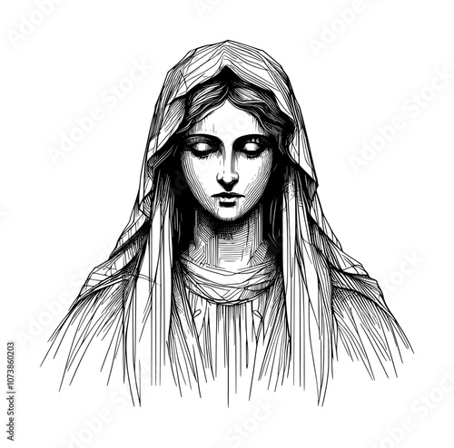 sketch illustration of virgin mary - christianity (artwork 1)