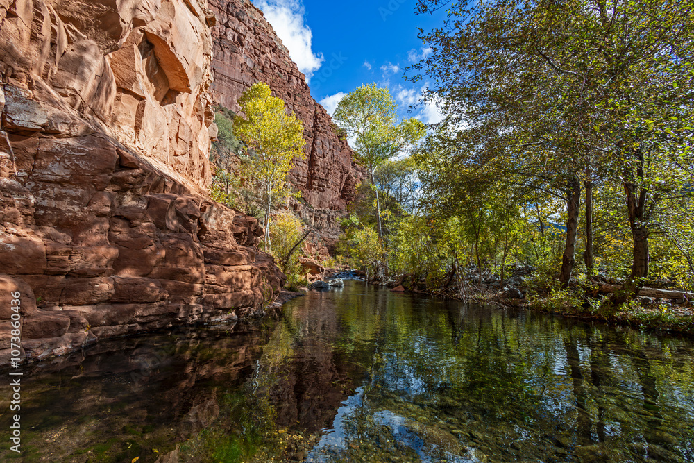 Fototapeta premium Fall Colors And Reflection On West Clear Creek In Central Arizona