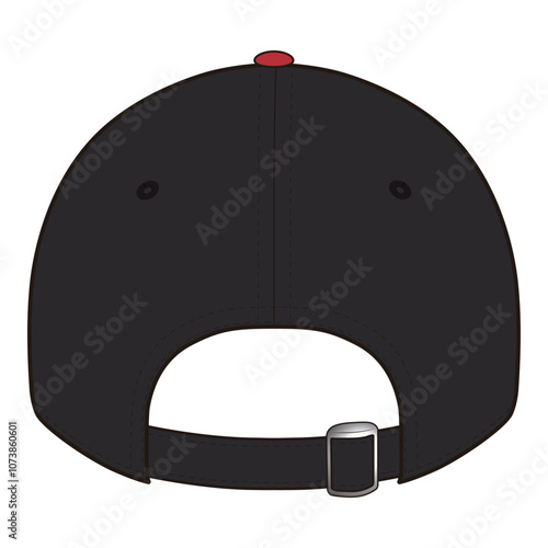 Black Baseball Cap with Red Underbill and Adjustable Strap
