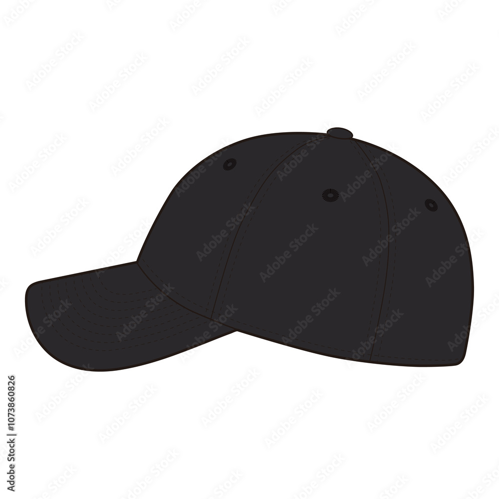 Fototapeta premium Black Baseball Cap, Side View