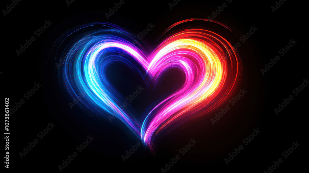 Bright neon heart with colorful light streaks Bright neon heart with colorful light streaks
