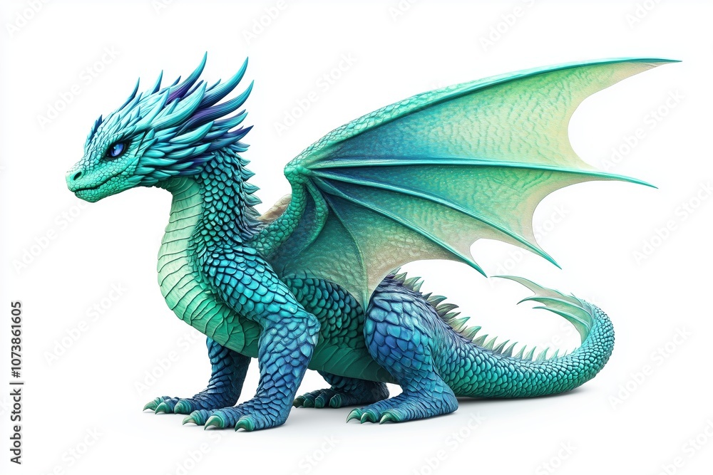Fantasy Dragon Tattoo in Blue and Green with Iridescent Scales Fantasy Dragon Tattoo in Blue and Green with Iridescent Scales