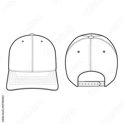 Snapback Cap Front and Back View Technical Flat Template for Fashion Design

