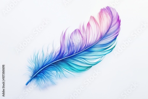 Delicate Feather Tattoo in Blue and Purple, Pastel-Like Color Transitions