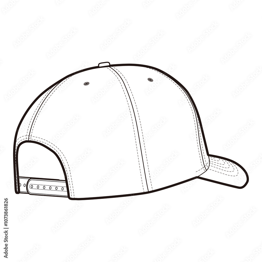 Curved Bill Baseball Cap Rear Side View Technical Sketch
Curved Bill Baseball Cap Rear Side View Technical Sketch