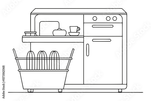 Minimalist Line Drawing of a Dishwasher Vector Art Illustration