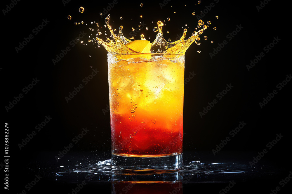 Tequila Sunrise Cocktail with Orange and Yellow Splash Tequila Sunrise Cocktail with Orange and Yellow Splash