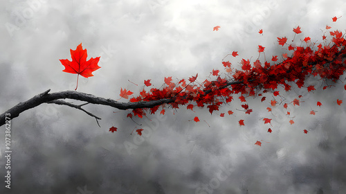 The Stubborn Vibrant Leaf: An Emotional Visualization of Loss and the Bittersweet Nature of Holding On photo