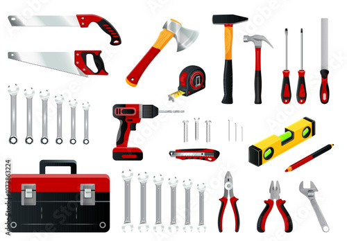 Various tools and instruments displayed on a white background. Vector illustration