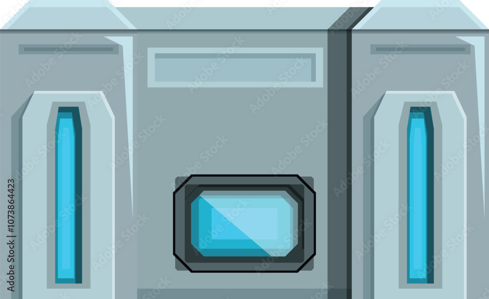 Futuristic building showcasing glowing blue windows and a sturdy metallic structure, ideal for architectural visualization or game design Futuristic building showcasing glowing blue windows and a sturdy metallic structure, ideal for architectural visualization or game design