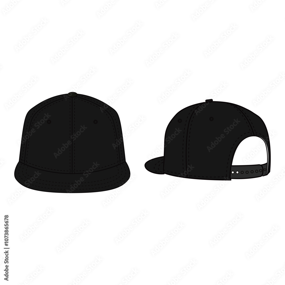 Snapback Cap Back and Front View Technical Template for Fashion Design

