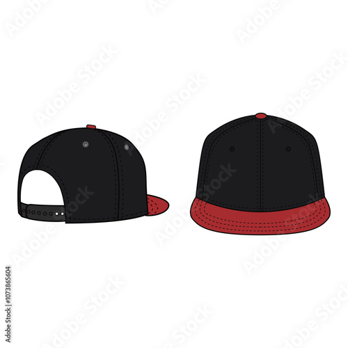 Snapback Cap Back and Front View Technical Template for Fashion Design

