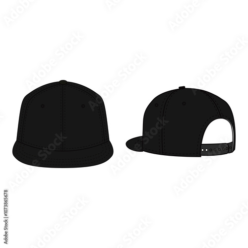 Snapback Cap Back and Front View Technical Template for Fashion Design


