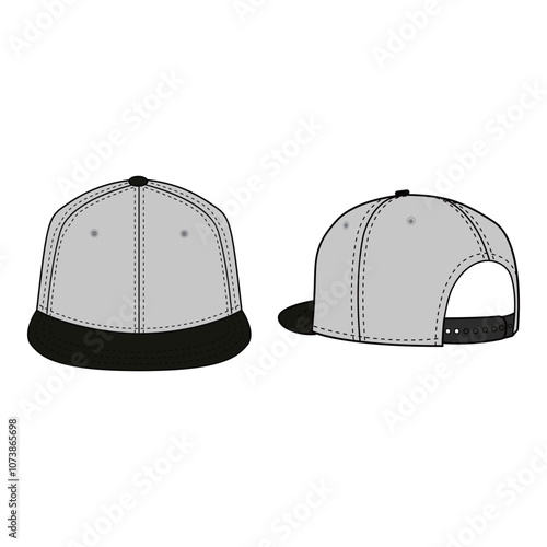 Snapback Cap Back and Front View Technical Template for Fashion Design

